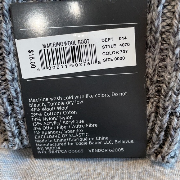 NWT Eddie Bauer Men’s Gray Wool Merino Crew Socks - Picture 2 of 2